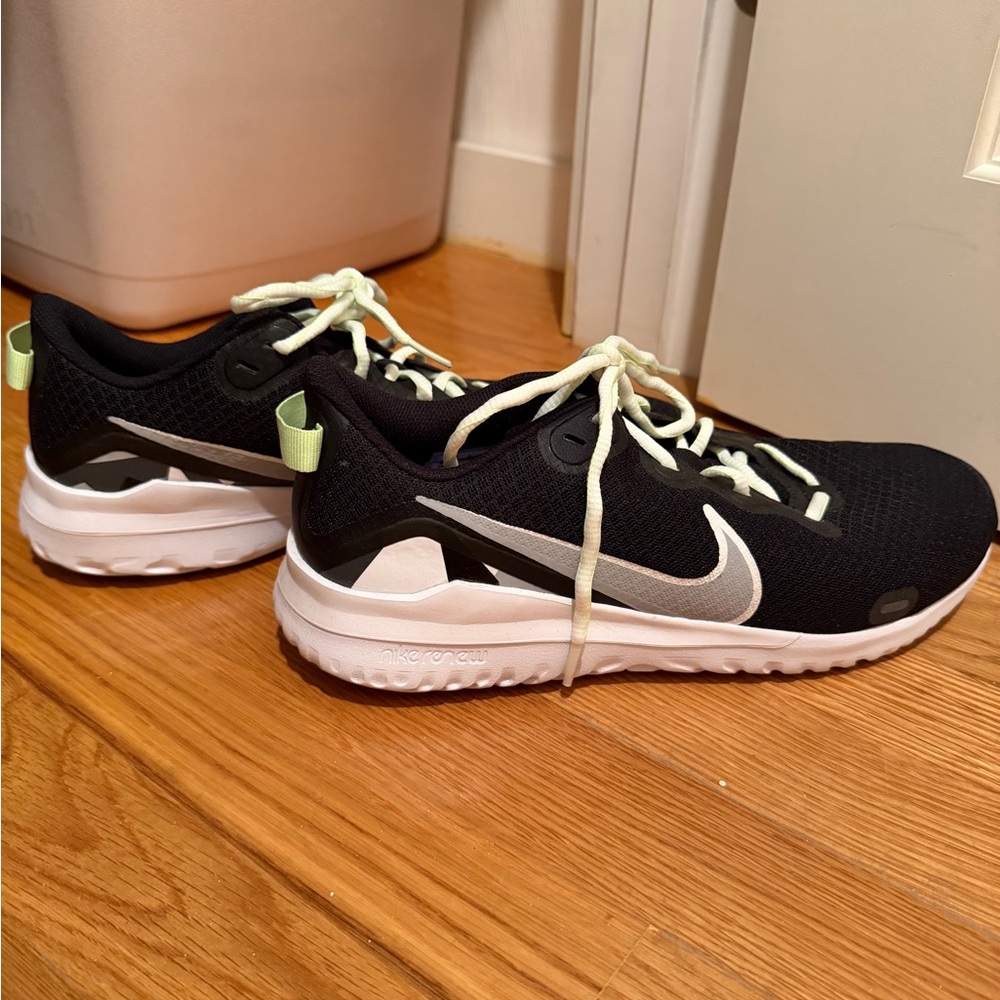 Nike Black and White Running Shoes with Lime Details
